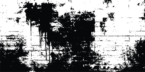Poster - Black and white Old grungy brick wall texture background. Vector black and white brick wall grange texture. Texture of a brick wall with cracks and scratches which can be used as a background