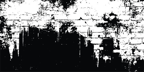 Poster - Black and white Old grungy brick wall texture background. Vector black and white brick wall grange texture. Texture of a brick wall with cracks and scratches which can be used as a background