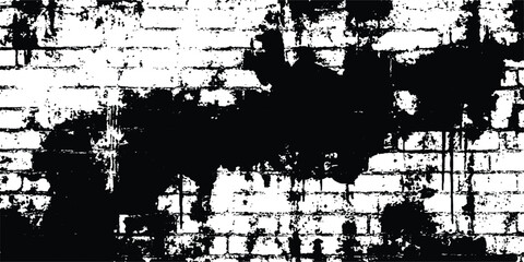 Poster - Black and white Old grungy brick wall texture background. Vector black and white brick wall grange texture. Texture of a brick wall with cracks and scratches which can be used as a background