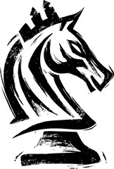 Poster - Stylized black and white chess knight illustration with bold brush strokes. Vector illustration