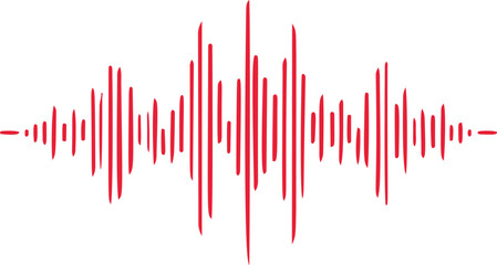 Poster - Red audio waveform pattern with symmetrical peaks. Vector illustration