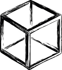 Aufkleber - Black and white sketch of an empty cube with artistic brush strokes. Vector illustration