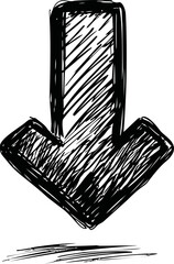 Aufkleber - Sketchy black and white downward arrow, hand-drawn. Vector illustration
