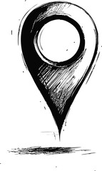 Poster - Abstract black and white sketch of a location pin icon design. Vector illustration