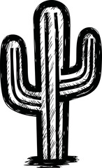 Aufkleber - Black and white sketch of a tall cactus with detailed line art style. Vector illustration