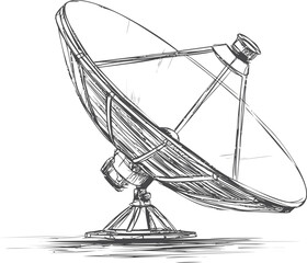 Poster - Detailed sketch illustration of a large satellite dish in black and white. Vector illustration