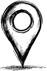 Aufkleber - Grunge-style black and white location pin icon with sketchy texture. Vector illustration
