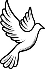 Poster - Line drawing of a dove with outstretched wings in black and white illustration. Vector illustration