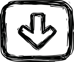Poster - Black sketchy down arrow on a white square background, grunge doodle design. Vector illustration