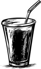 Poster - Black and white sketch of a drinking glass with a straw. Vector illustration