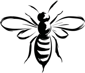 Poster - Silhouette of a bee in black and white with outstretched wings, vector art. Vector illustration