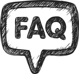 Poster - Black and white hand-drawn faq in speech bubble illustration vector art. Vector illustration