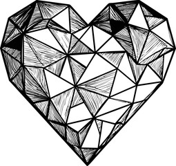 Poster - Geometric heart illustration in black and white, intricate polygonal design. Vector illustration