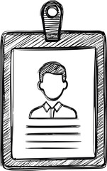 Poster - Black and white sketch of an identification badge with a portrait drawing. Vector illustration
