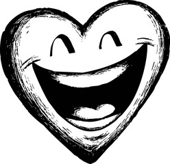 Poster - Smiling black and white heart with a bold outline and textured brush strokes. Vector illustration