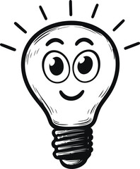 Poster - Smiling light bulb illustration with a cute face and glowing rays concept. Vector illustration