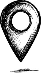 Poster - Hand-drawn map pin icon with sketchy black lines. Vector illustration