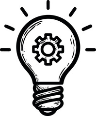 Poster - Lightbulb icon with gear symbol in black and white sketch style. Vector illustration