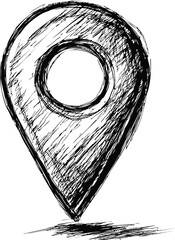 Poster - Sketchy black and white location pin, abstract concept. Vector illustration