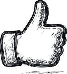 Poster - Sketch of a thumbs up hand symbol in black and white with artistic texture. Vector illustration