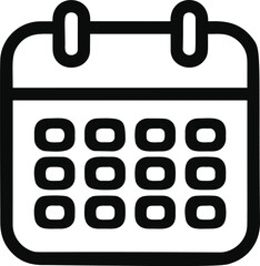 Poster - Simple black and white calendar icon with a grid of squares, minimal design. Vector illustration