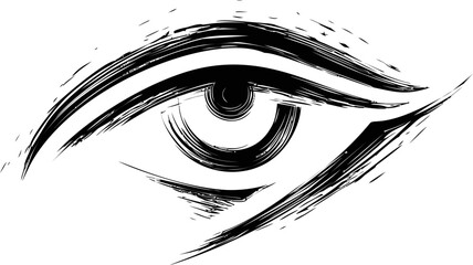Aufkleber - Artistic black and white eye illustration with dynamic brush strokes. Vector illustration