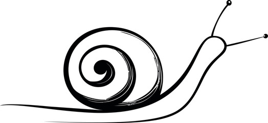 Poster - Black and white illustration of a snail with spiral shell, drawing concept. Vector illustration
