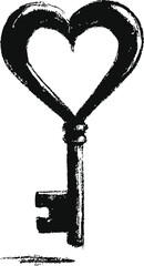 Poster - Vintage black heart-shaped key with rustic texture. Vector illustration