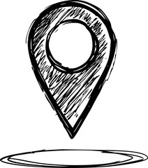 Poster - Sketched black and white location pin, abstract navigation icon. Vector illustration