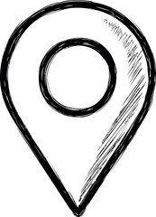 Poster - Black sketched location pin icon, minimal vector graphic. Vector illustration