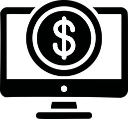 Aufkleber - Monochrome illustration of computer screen with dollar symbol, financial technology. Vector illustration
