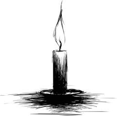 Poster - Sketch of a single candle with flame, concept of solitude. Vector illustration