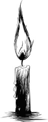 Poster - Silhouette of a burning candle with flowing wax, lineart style. Vector illustration