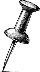 Poster - Detailed black and white sketch of a thumbtack. Vector illustration