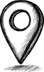 Poster - Hand-drawn black location pin icon with sketchy texture on white. Vector illustration