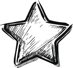 Poster - Sketch of a black and white star with detailed line texture illustration. Vector illustration