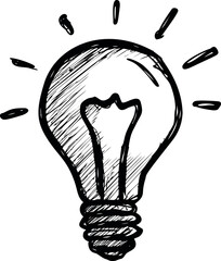 Poster - Sketch of a light bulb in black and white with radiant lines, concept of ideas. Vector illustration