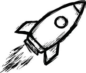 Poster - Black and white sketch of a rocket launching into space illustration. Vector illustration