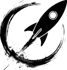 Poster - Abstract black rocket with brushstroke circle. Vector illustration