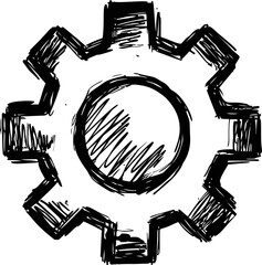 Poster - Hand-drawn black gear sketch, industrial art concept. Vector illustration