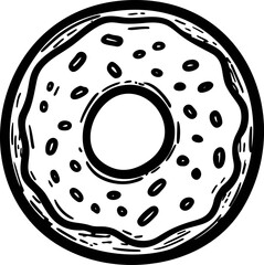 Poster - Black and white illustration of a donut with sprinkles, graphic design style. Vector illustration
