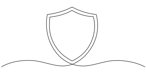 Continuous line drawing of shield. One line drawing background. Vector illustration. Editable stroke