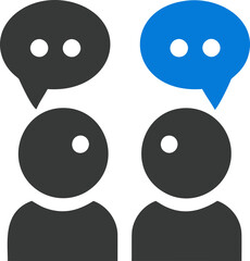 Poster - Two figures with dialogue bubbles and a blue conversation symbol. Vector illustration