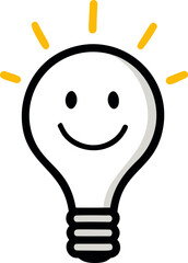 Poster - Smiling light bulb with yellow rays, creative illustration. Vector illustration