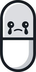 Aufkleber - Sad monochrome capsule character with teardrops, isolated line art. Vector illustration