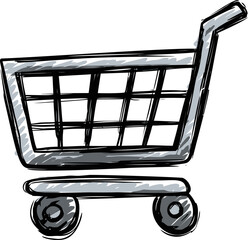 Fototapete - Illustrated empty shopping cart with bold black strokes. Vector illustration
