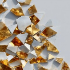 Aufkleber - Golden Shards and Silver Reflections: An Abstract Mosaic of Light and Shadow with Geometric Precision and Artful Composition