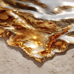 Aufkleber - Molten Gold Texture: Abstract Shiny Surface with Reflections on Rough Stone, a Touch of Midas