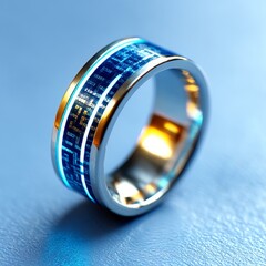 Aufkleber - Sleek Tech Ring: A modern statement piece featuring a detailed circuit board pattern with gold and silver accents on a blue backdrop.