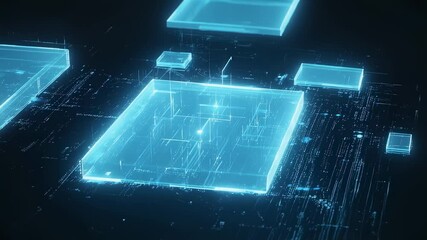 Fototapete - Abstract Digital Blocks Glowing in the Dark